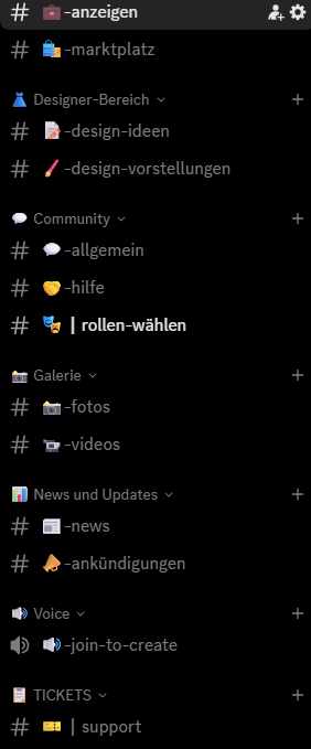 Discord Server-Struktur mit Kategorien und Channels nach Lumora Setup